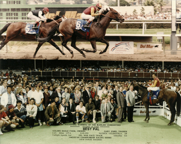 Best Pal wins the 1991 Pacific Classic at Del Mar. Photo: Del Mar Thoroughbred Club. 