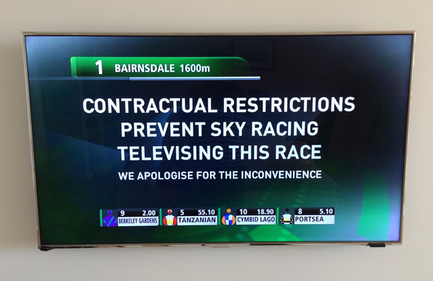 The breakdown of negotiations between TVN and Sky Racing resulted in this for digital subscribers in December 2014.