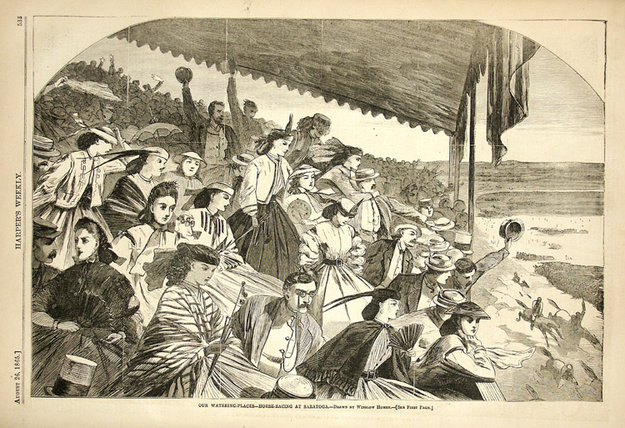 Illustration of Saratoga Race Course by Winslow Homer from an August 1865 edition of Harper's Weekly