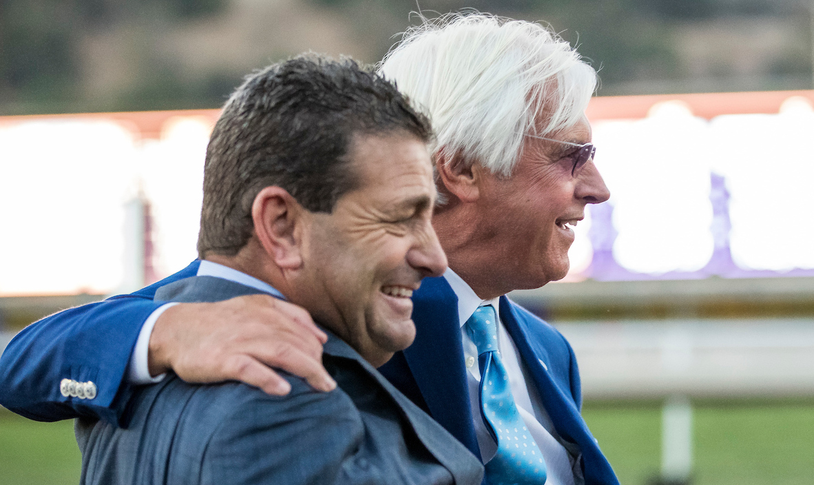 Baffert and assistant Jimmy Barnes soak it all up after Arrogate’s Classic victory. Photo: Alex Evers/Eclipse Sportswire/Breeders’ Cup