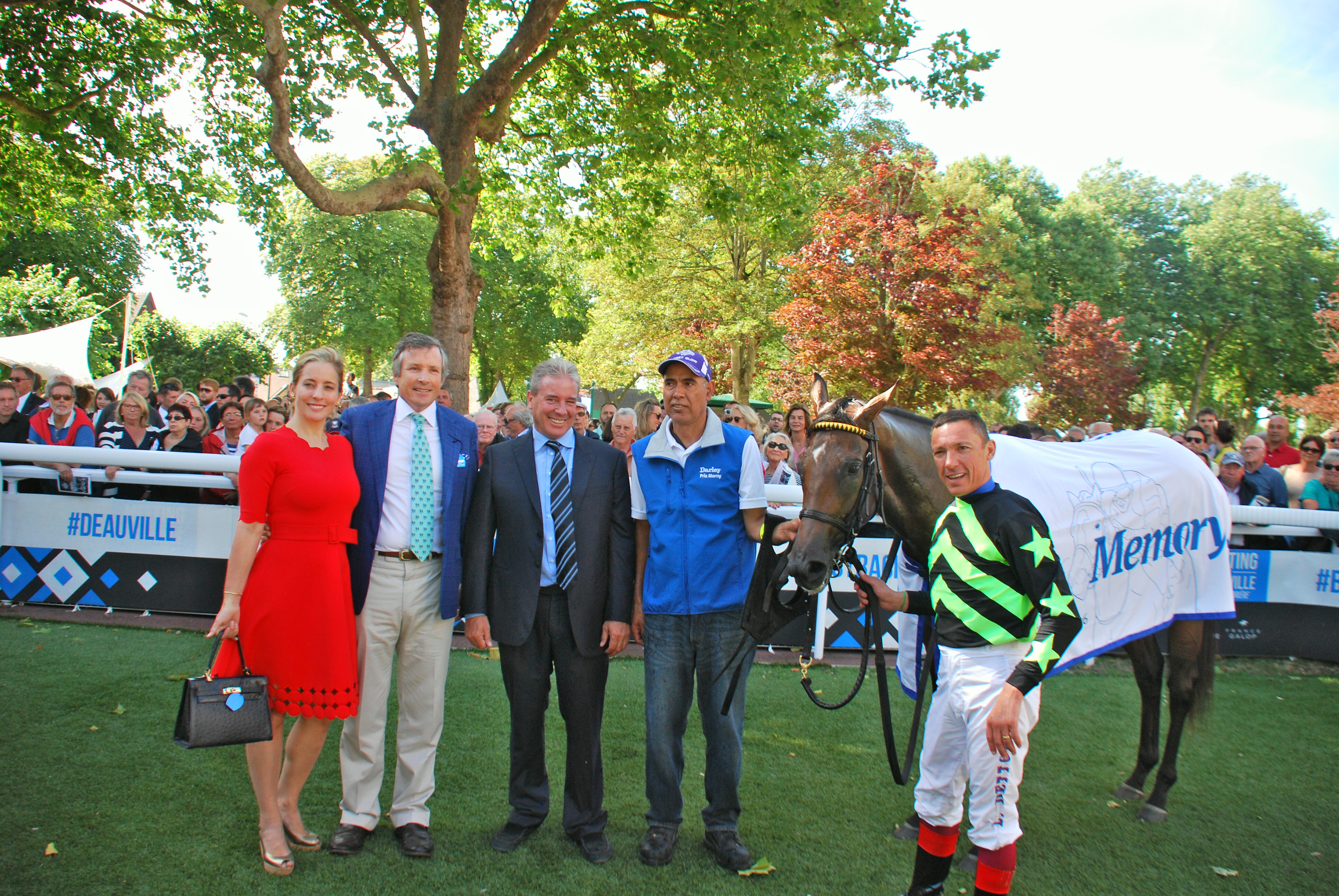 Special moment: Lady Aurelia and Frankie Dettori with winning connections after the Prix Morny. Peter Leidel and his wife are on the left, alongside trainer Wesley Ward.  Photo: John Gilmore