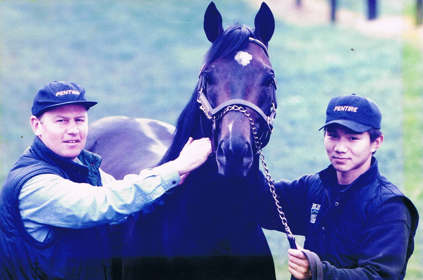 John Thompson with Pentire and Japanese groom Naoki Sakota soon after the stallion’s arrival at Rich Hill Stud
