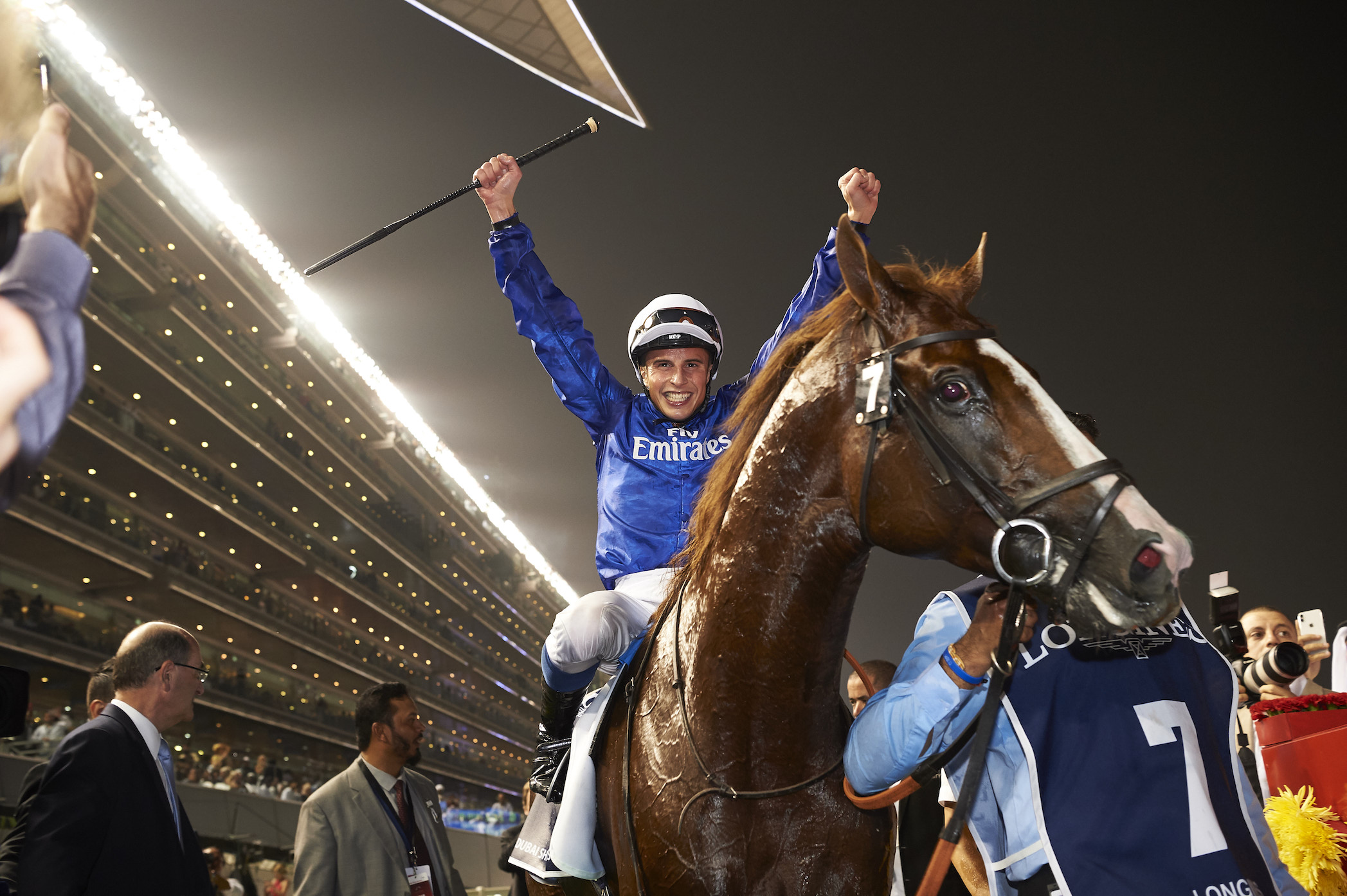 Hawkbill’s stirring victory under William Buick in the $6 million Dubai Sheema Classic was the second of the night for Godolphin trainer Charlie Appleby. Photo: Dubai Racing Club