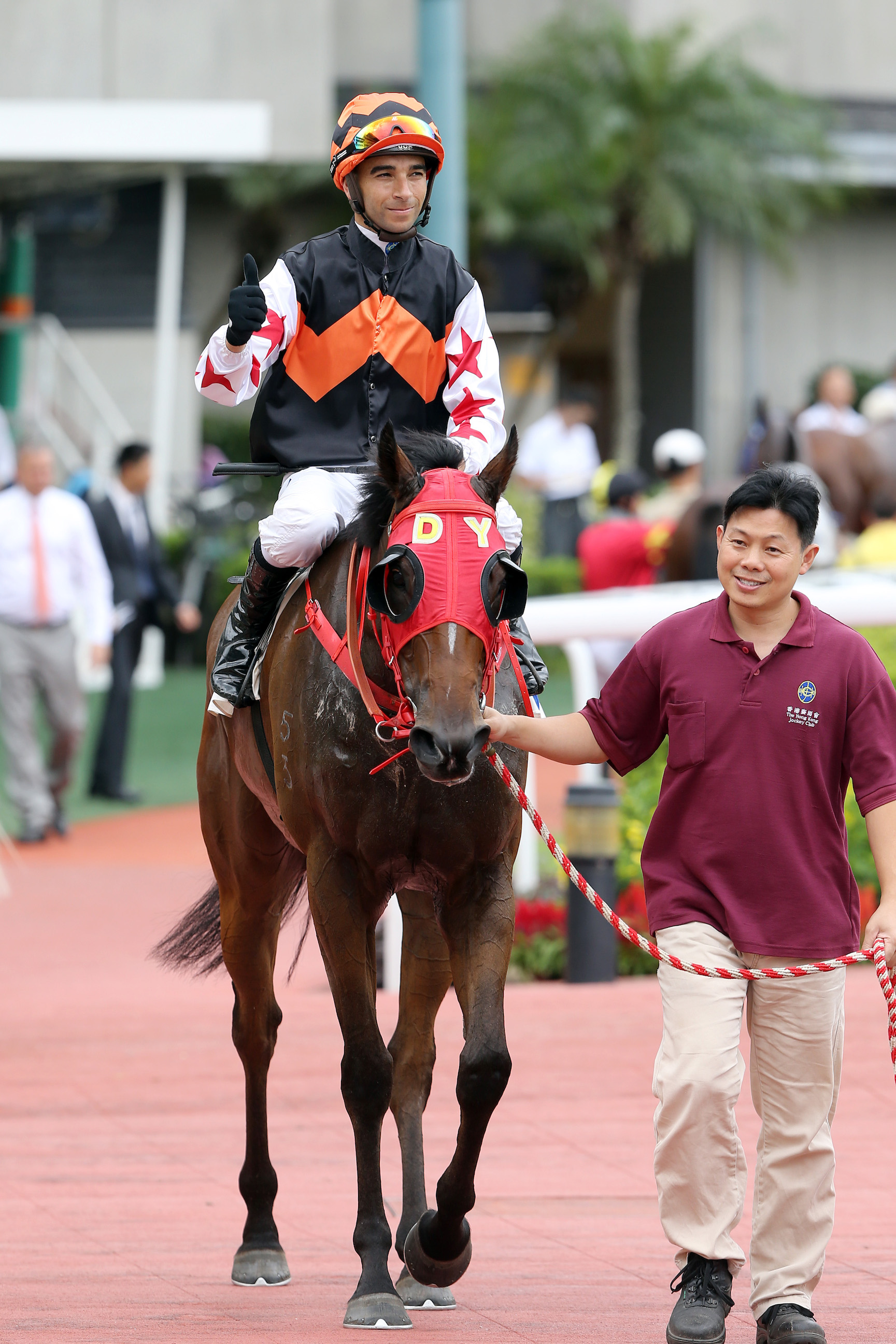 Joao Moreira after competing his four-timer at Sha Tin yesterday aboard the Dennis Yip-trained Winning Controller. Photo: Hong Kong Jockey Club
