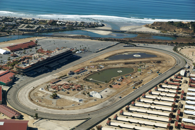 Aerial view of reconstuction of the turf course at Del Mar. Photo: Lenska Aerial Images.