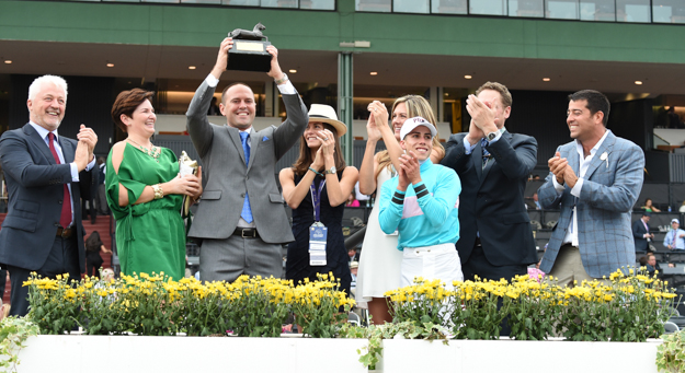 Connections of Lady Eli celebrate her win in the 2014 Breeders' Cup Juvenile Fillies. Photo: Breeders' Cup/Dan Dry 2014