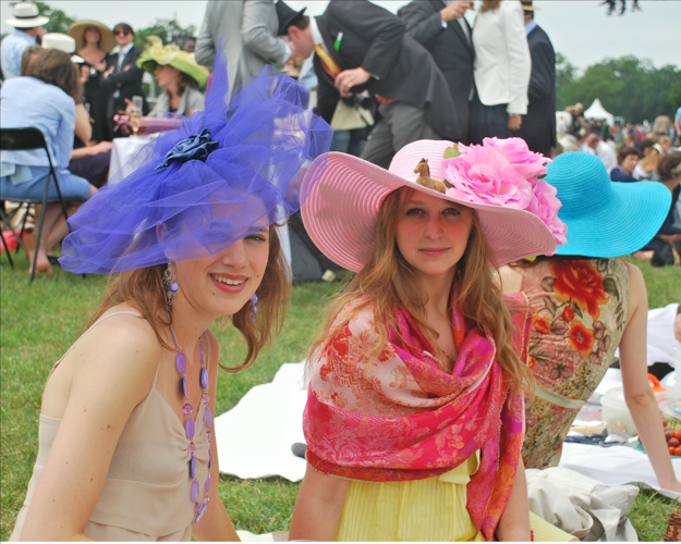 Racegoers dressed up on Prix de Diane Day. Photo: John Gilmore. 