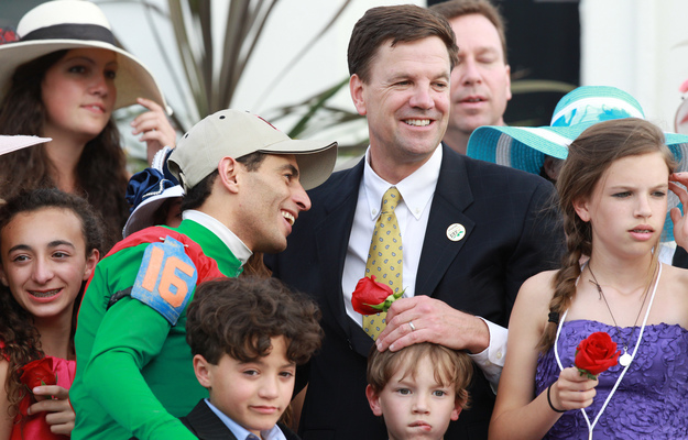 Motion, jockey John Velazquez, and connections in the winner's circle after the 2011 Kentucky Derby. Photo: RacingFotos.com