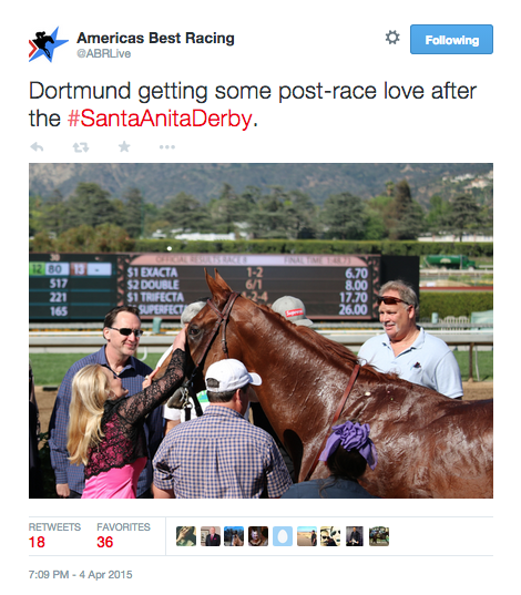 Fojac pats Dortmund after the Santa Anita Derby. Tweet from @ABRLive