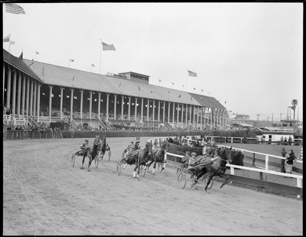 Harness racing at Brockton Fair racetrack in the 1930s. Photo provided by the Boston Public Library.