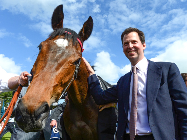Trainer Charlie Hills and Just The Judge after winning the Irish 1,000 Guineas. RacingFotos.com
