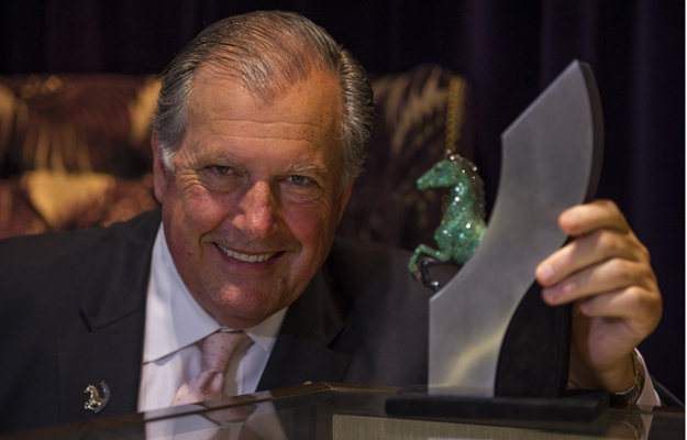 Arrowfield Stud's John Messara, who is also chairman of Racing NSW, with The Championships emerald trophy. Pic: Racing NSW.