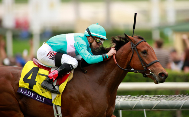 Lady Eli, Irad Ortiz, Jr. up, winning the 2014 Breeders' Cup Juvenile Fillies Turf. Photo: © Breeders' Cup/Ben Van Hook 2014