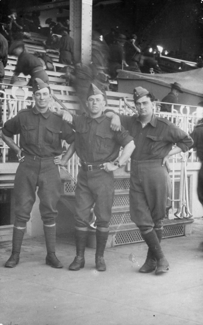 New recruits standing in front of one of Randwick's stands.  Photo courtesy Australian War Memorial