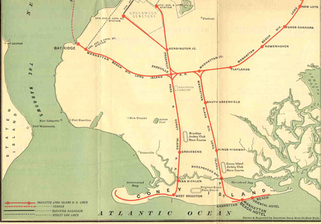 1894 map showing the three Brooklyn tracks and the railways serving them. Image via Art Huneke.