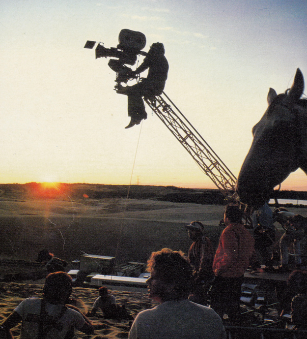 Shooting the sand hills scenes, 1982. Photo: David Parker.