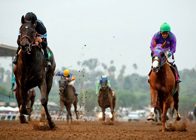 Shared Belief runs by California Chrome to win the San Antonio. Photo: Benoit.