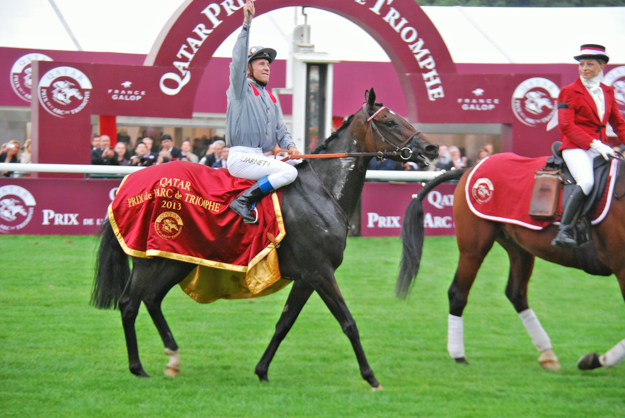 Treve and jockey Thierry Jarnet after winning the 2013 Arc. Photo: John Gilmore.