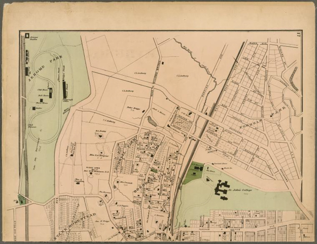 Map of Westchester County from 1872, includes Jerome Park (top left). Via New York Public Library