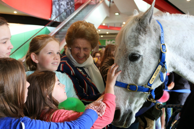 Children gather around Subzero at the Melbourne Cricket Ground. Photo: Vin Lowe.