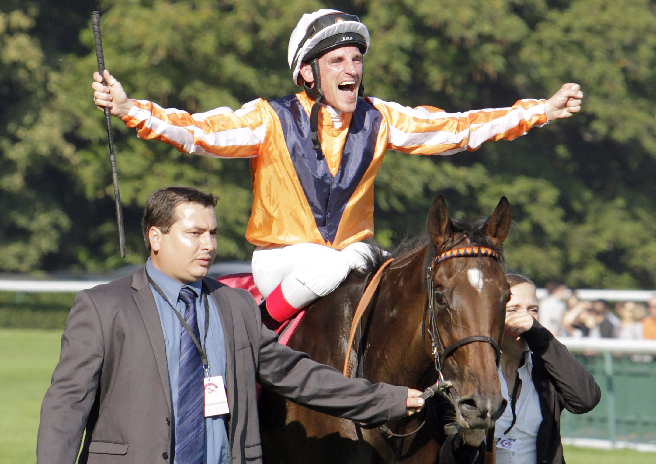 Arc triumph: eight-time German champion jockey Andrasch Starke and Danedream after their victory at Longchamp in 2011. Photo: Michele MacDonald