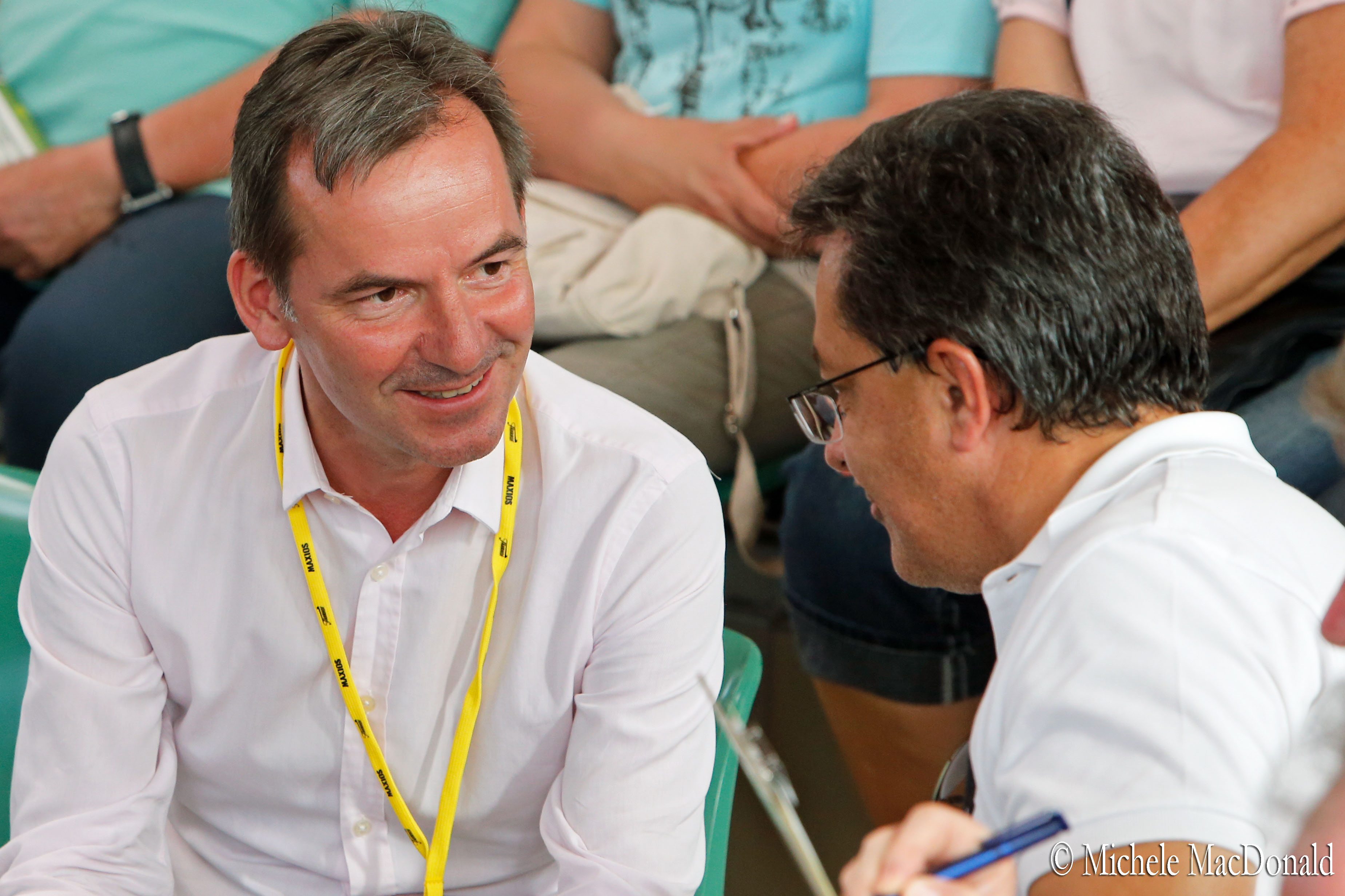 Joining forces: Gestut Fahrhof, owned by Baden-Baden racecourse chief Andreas Jacobs (left), and South African owner-breeder Markus Jooste bought a Siyouni filly for €110,000 at the BBAG sale. Photo: Michele MacDonald