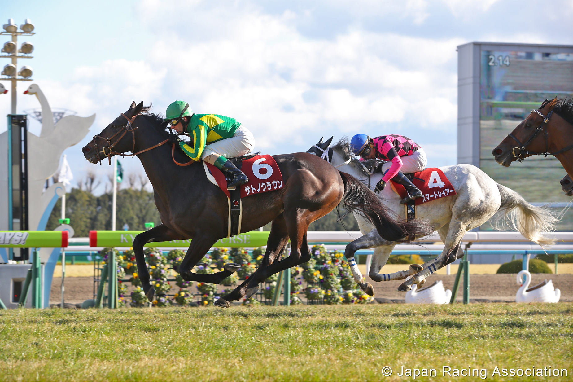 Best of the week: Satono Crown (Mirco Demuro) puts up the highest-rated performance in the G2 Kyoto Kinen. Photo: Japan Racing Association