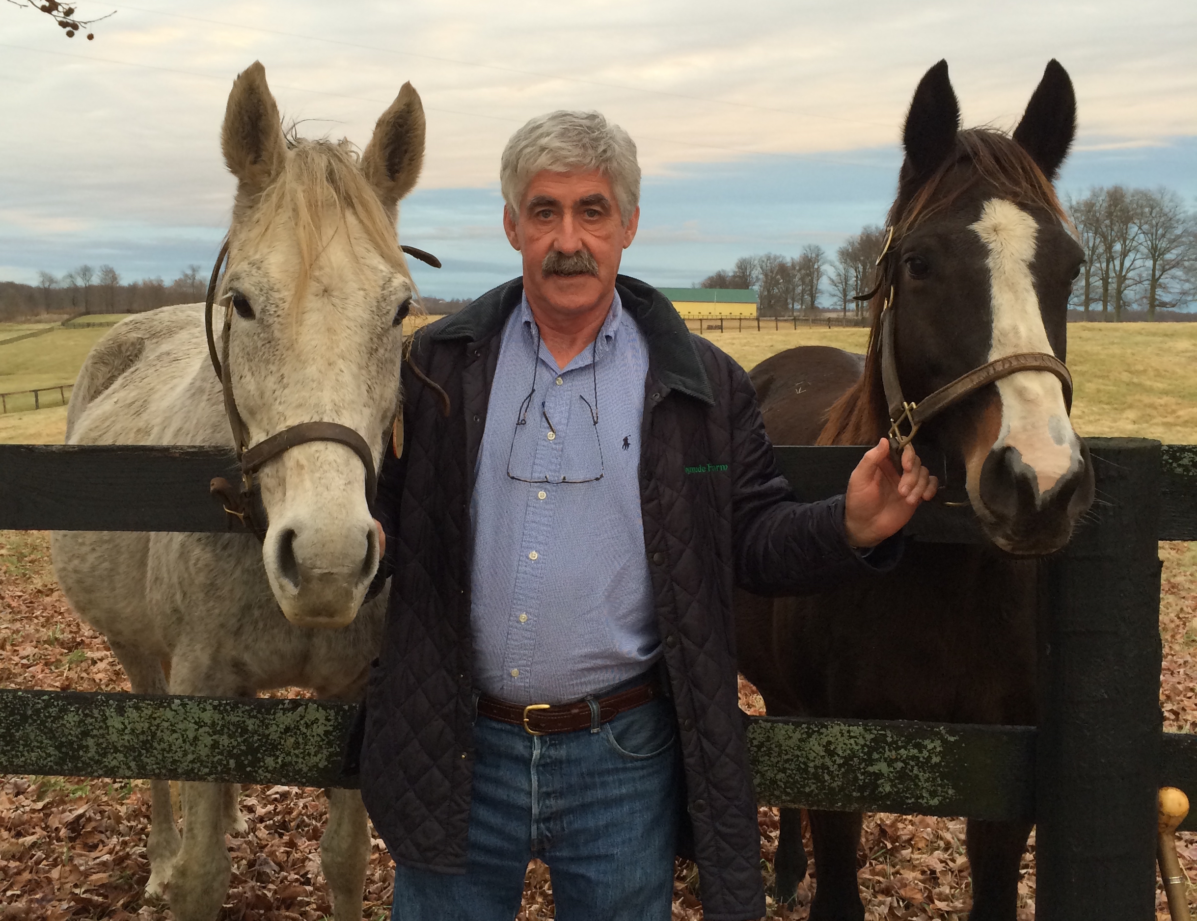 Martin O’Dowd at Runnymede Farm with Night Edition (left, dam of G1 winner Jaycito) and Alcina