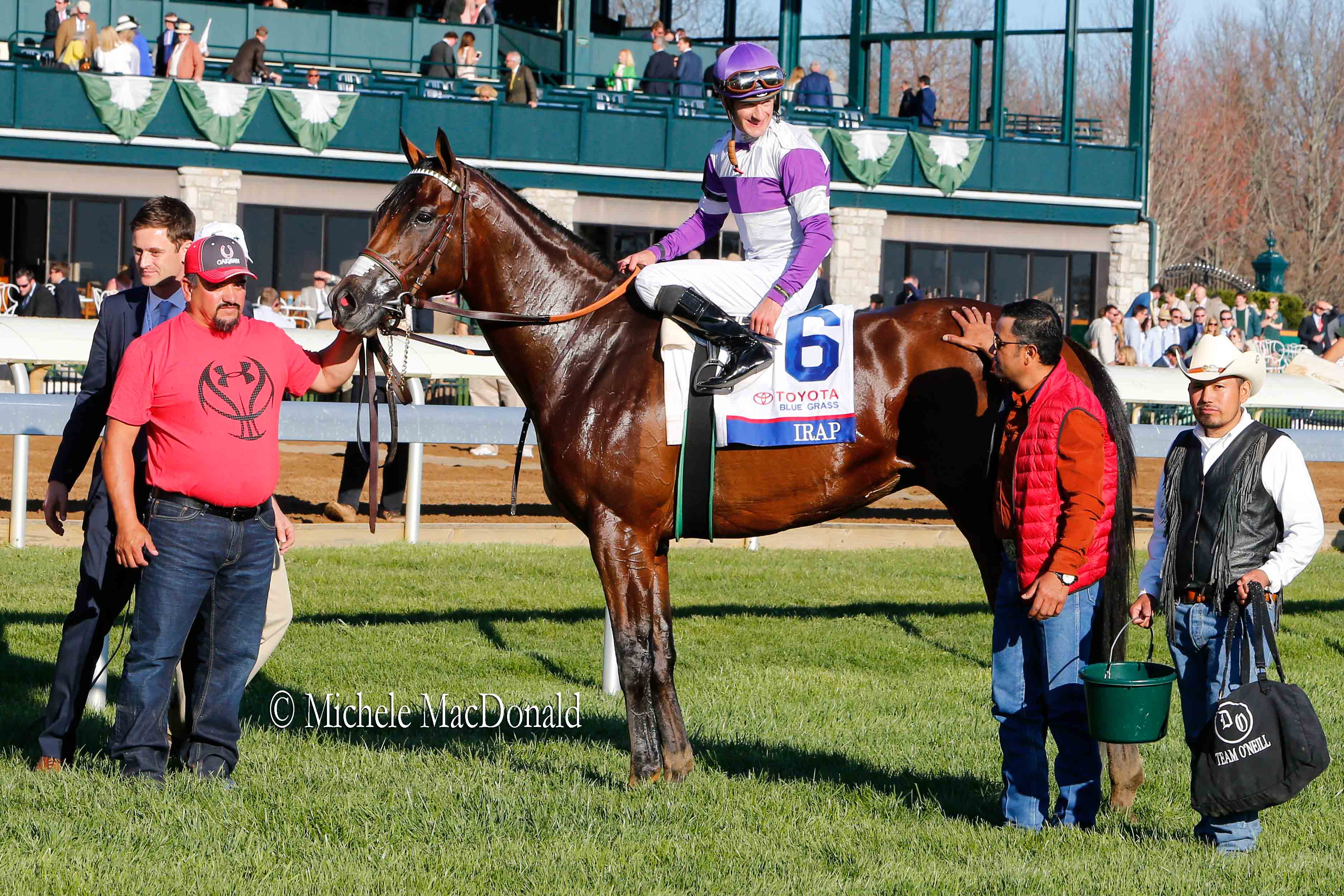 Strong specimen: Irap with members of Team O’Neill after his Blue Grass victory at Keeneland. Photo: Michele MacDonald