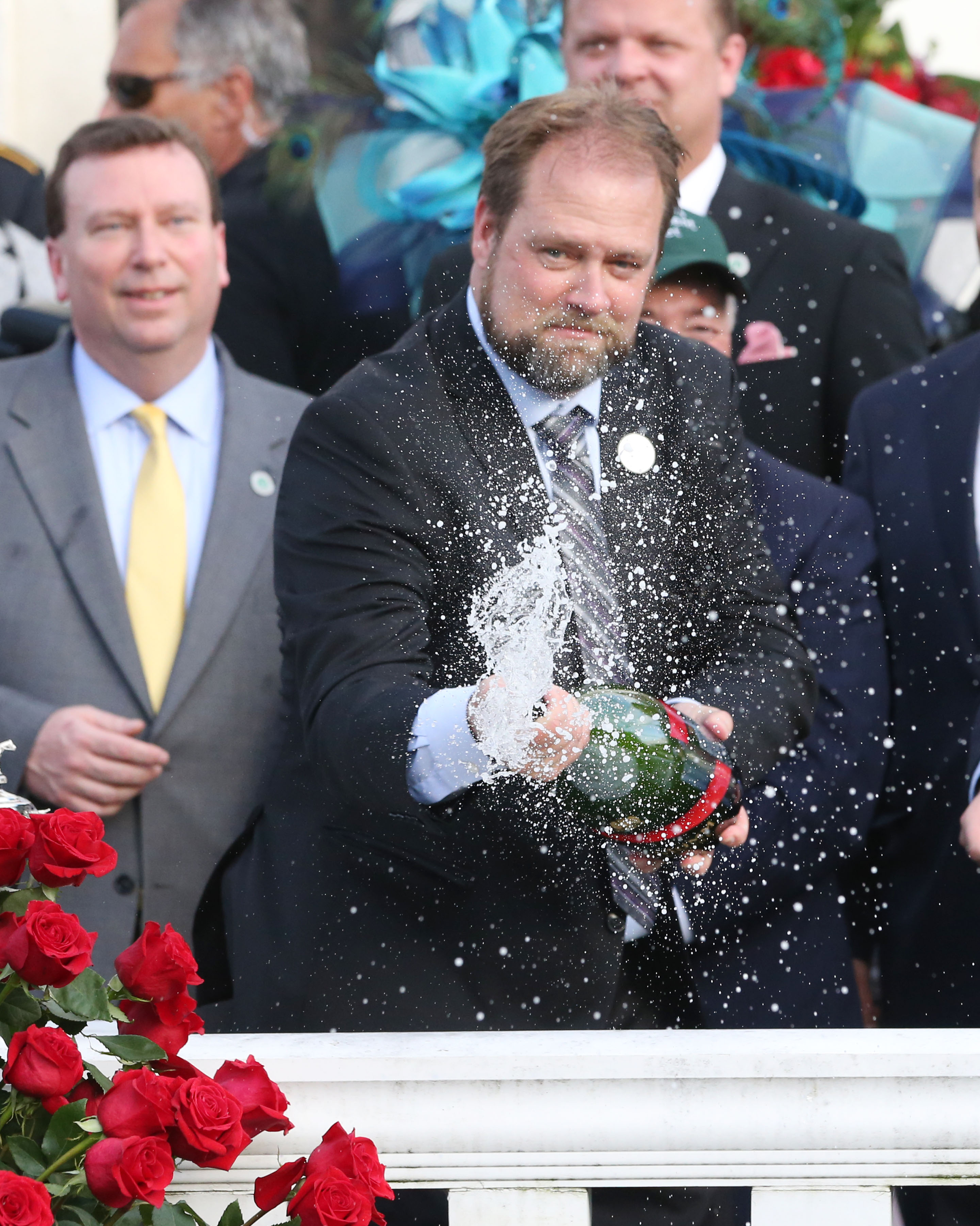 Champagne feeling: trainer Doug O’Neill after Nyquist’s victory at Churchill Downs 12 months ago. Photo: Coady Photography