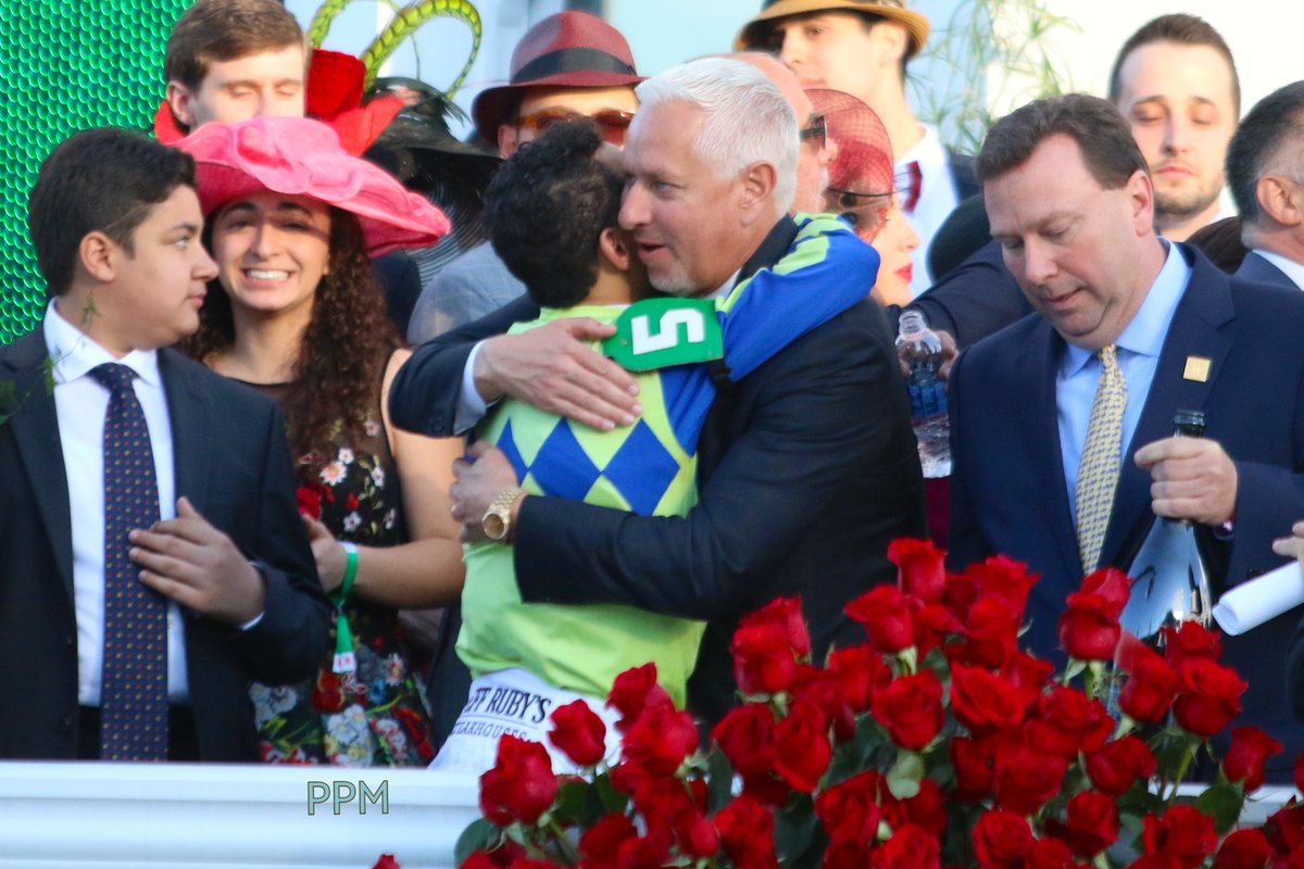 Victory hug: Todd Pletcher and John Velazquez after the race: “We have won a lot of races together,” Pletcher said. “This one we hadn’t, and this is the one we wanted to win together.” Photo: twitter.com/Penelope P. Miller