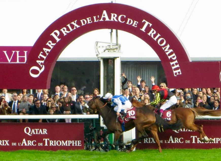 Arc heartbreak: Orfevre (Christophe Soumillon) can’t quite peg back to Solemia (Olivier Peslier) in the 2012 edition at Longchamp. Photo: Amanda Duckworth