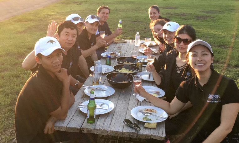 The group enjoying the hospitality at Widden Stud. Photo: TBA