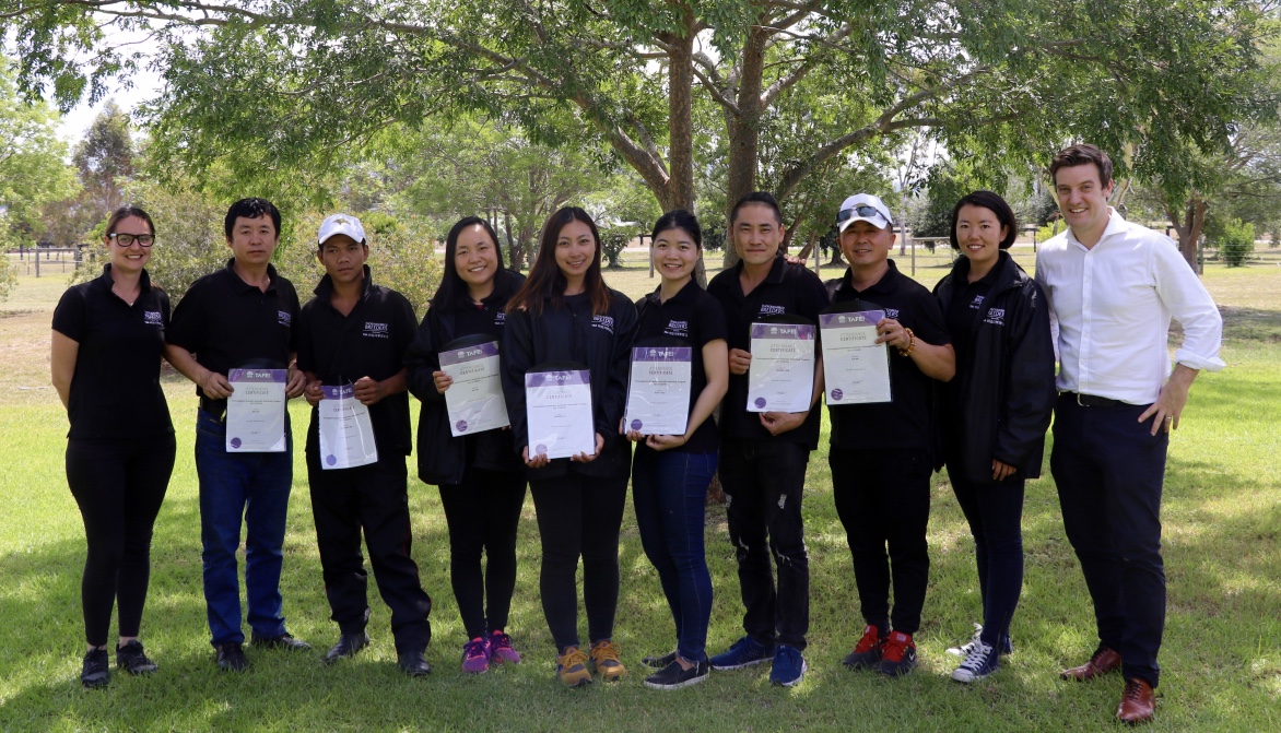 Successful conclusion: The interns pictured with their completion certificates at Scone TAFE. Photo: TBA