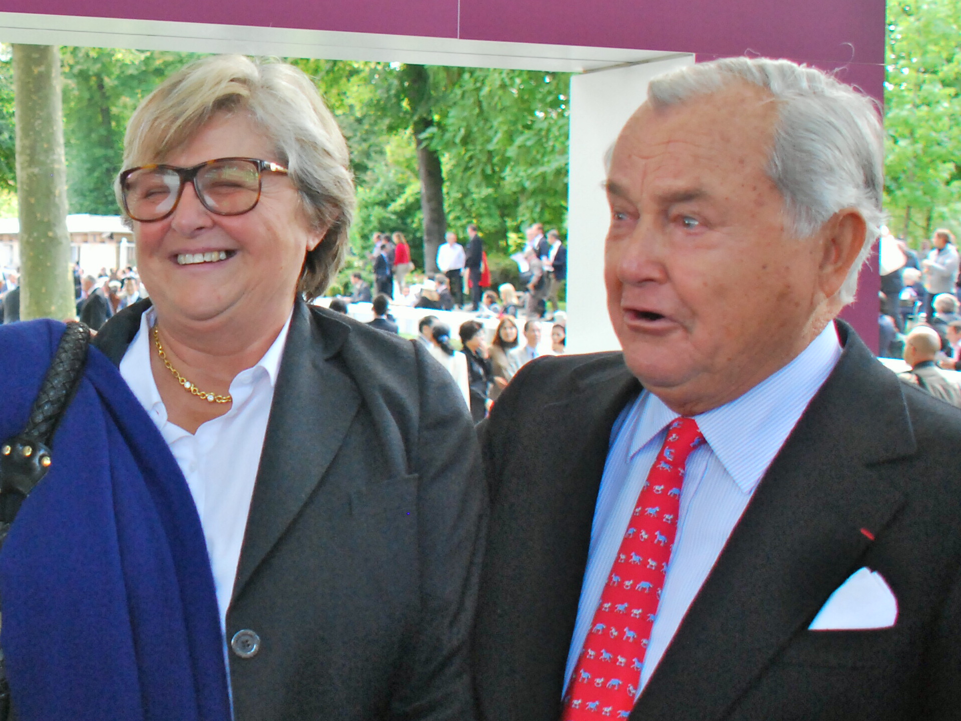 Guiding light: Criquette with father Alec at Longchamp after Treve won the Prix Vermeille in 2013. Photo: John Gilmore