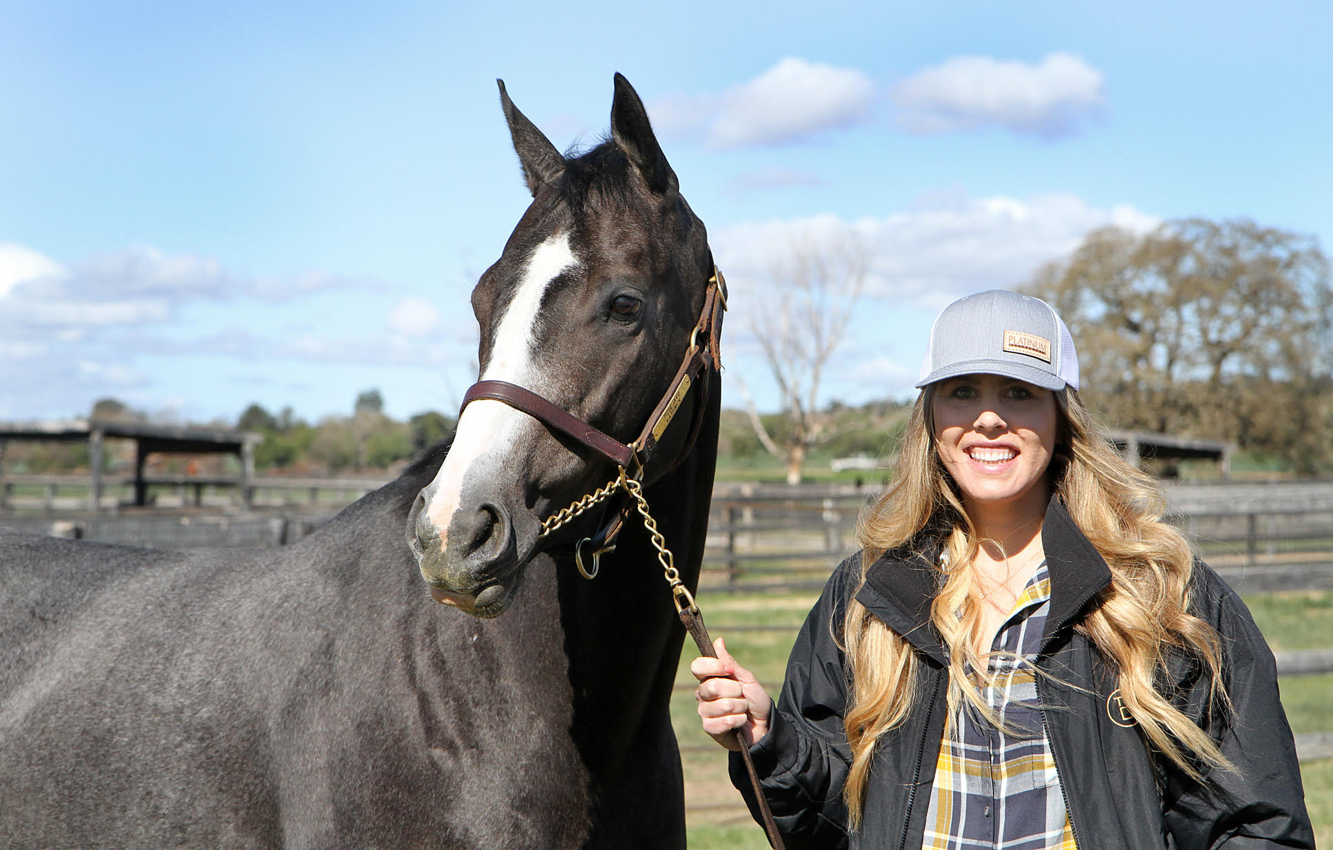 Kate Barton with homebred Shulace, who broke his maiden first time out. Photo: Emily Shields