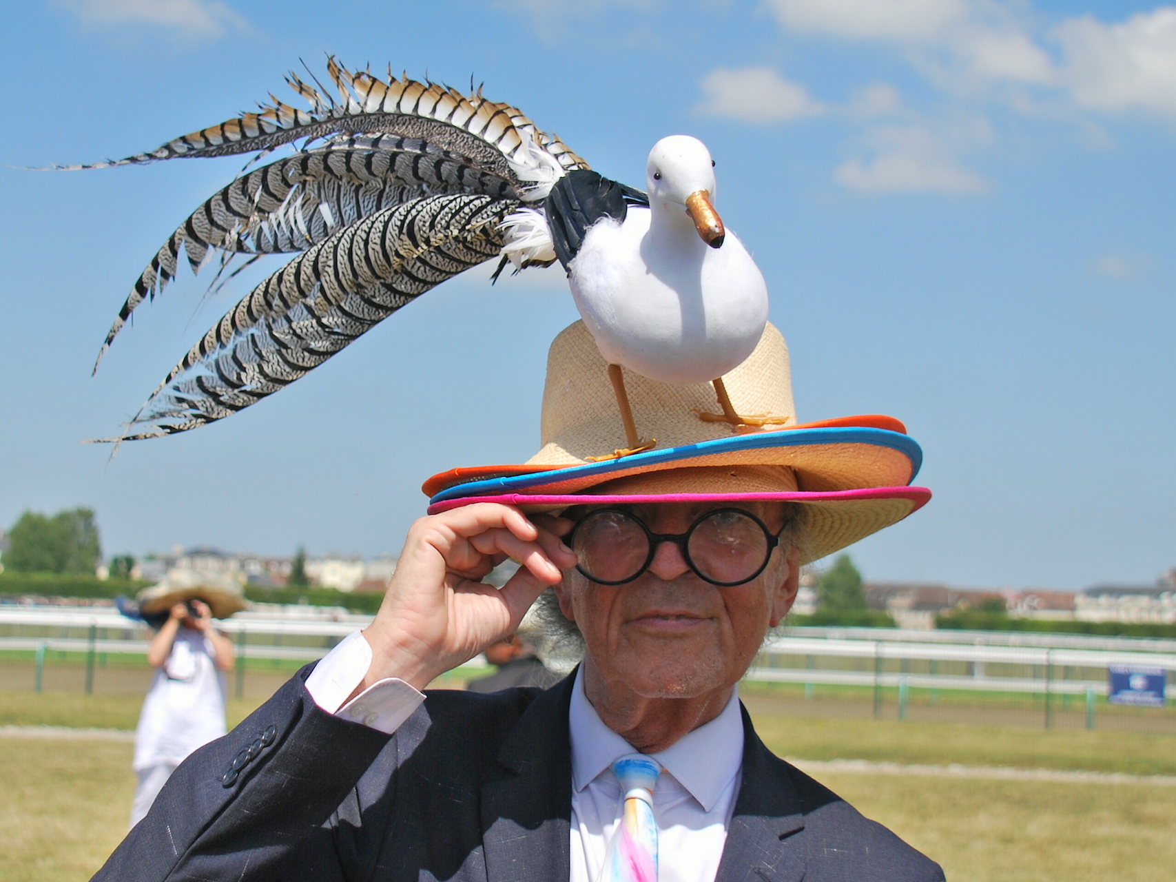 Hat-maker David Shilling at the Prix de Diane last year: “Some people made very charming and upbeat comments about my hat … which was really kind and friendly,” he said. Photo: John Gilmore