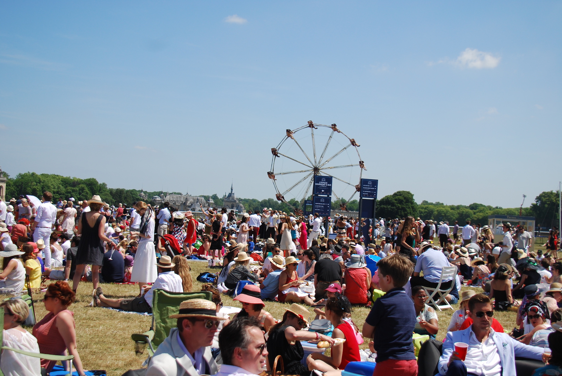 Partying on the Pelouse in front of the racecourse on Prix de Diane day last year. Photo: John Gilmore