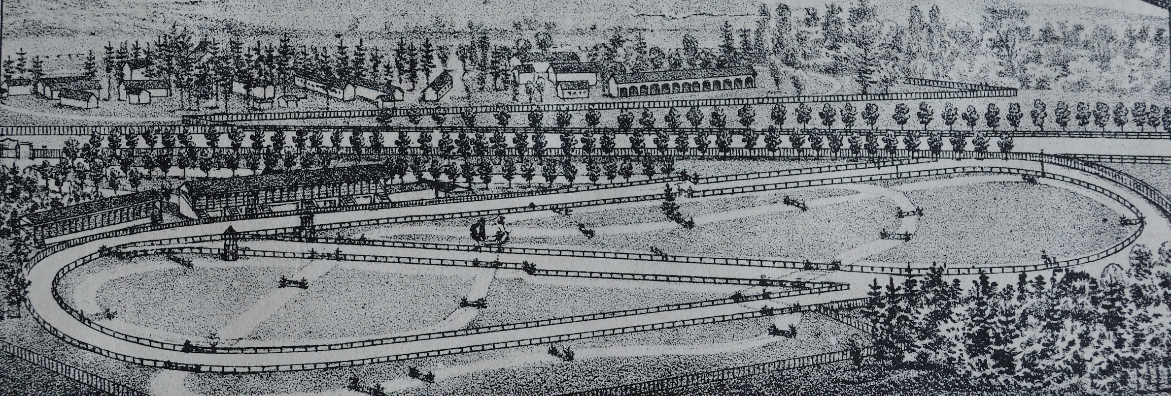 The 1864 circuit and grandstand, with Horse Haven beyond. Image courtesy of Saratoga Springs Public Library