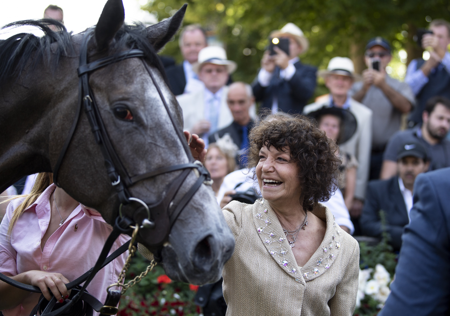 A thrill every time: Maria Niarchos-Gouazé and Alpha Centauri in the Newmarket winner's enclosure. Photo: Edward Whitaker/Racing Post