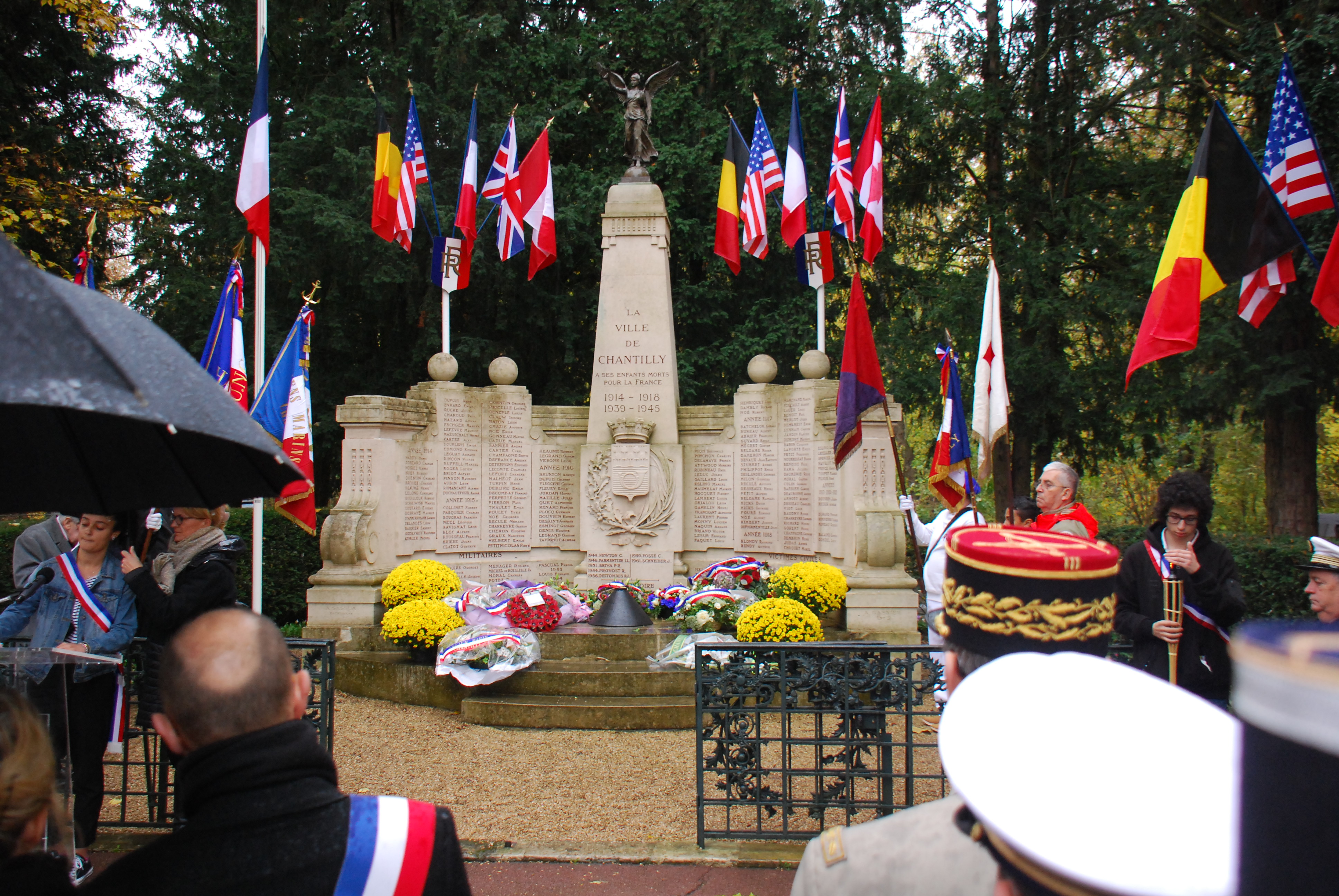 The scene at the Monument to the Dead in Chantilly during Sunday’s ceremony. Photo: John Gilmore