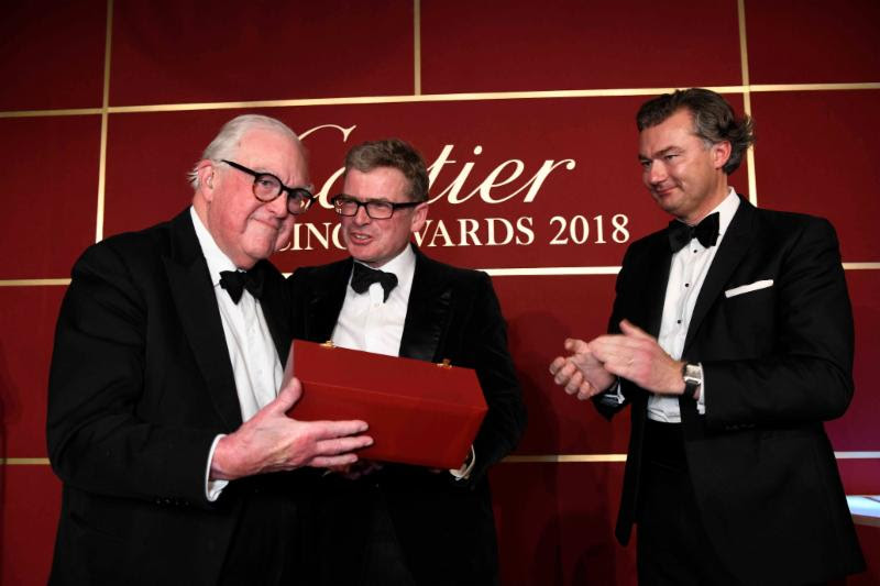 Presentation time: David Oldrey (left) with Marcus Armytage of the Daily Telegraph (centre) and Laurent Feniou, of Cartier UK