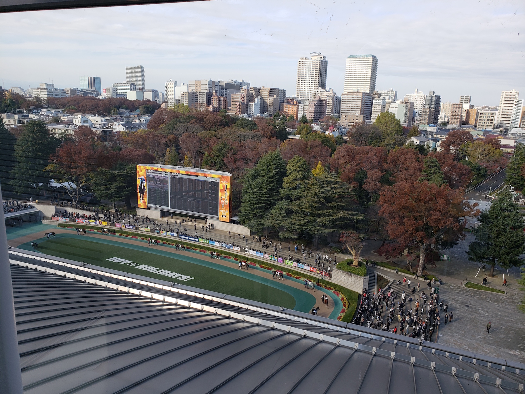 A view of the Tokyo paddock and it’s giant tote board. Photo: Bob Ehalt