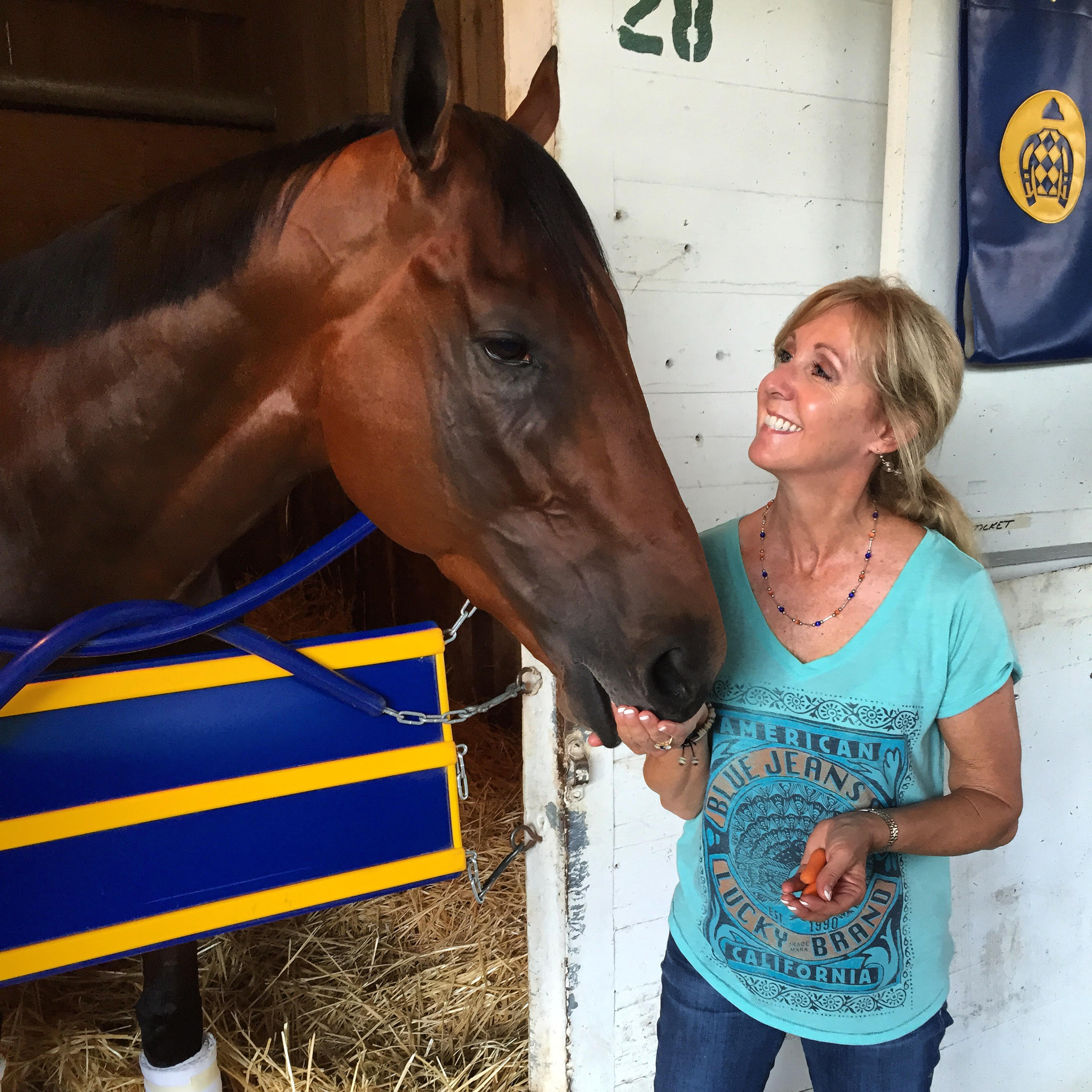 Jill Byrne with American Pharoah: saying hello to Kentucky Derby winners was a perk of the job at Churchill Downs