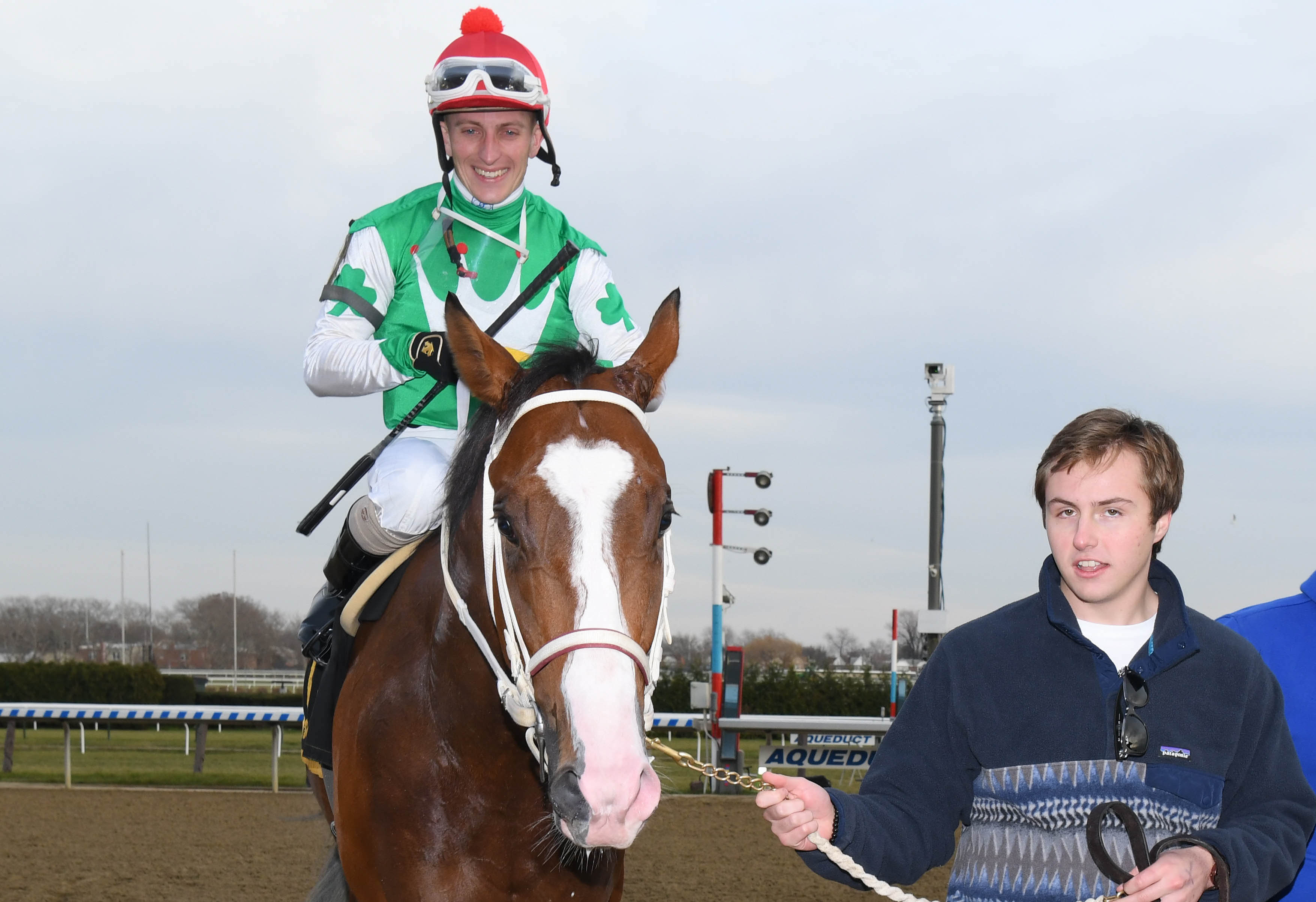 Alex Zacney leads in Maximus Mischief after his win in the Remsen Stakes at Aqueduct. Photo: NYRA.com