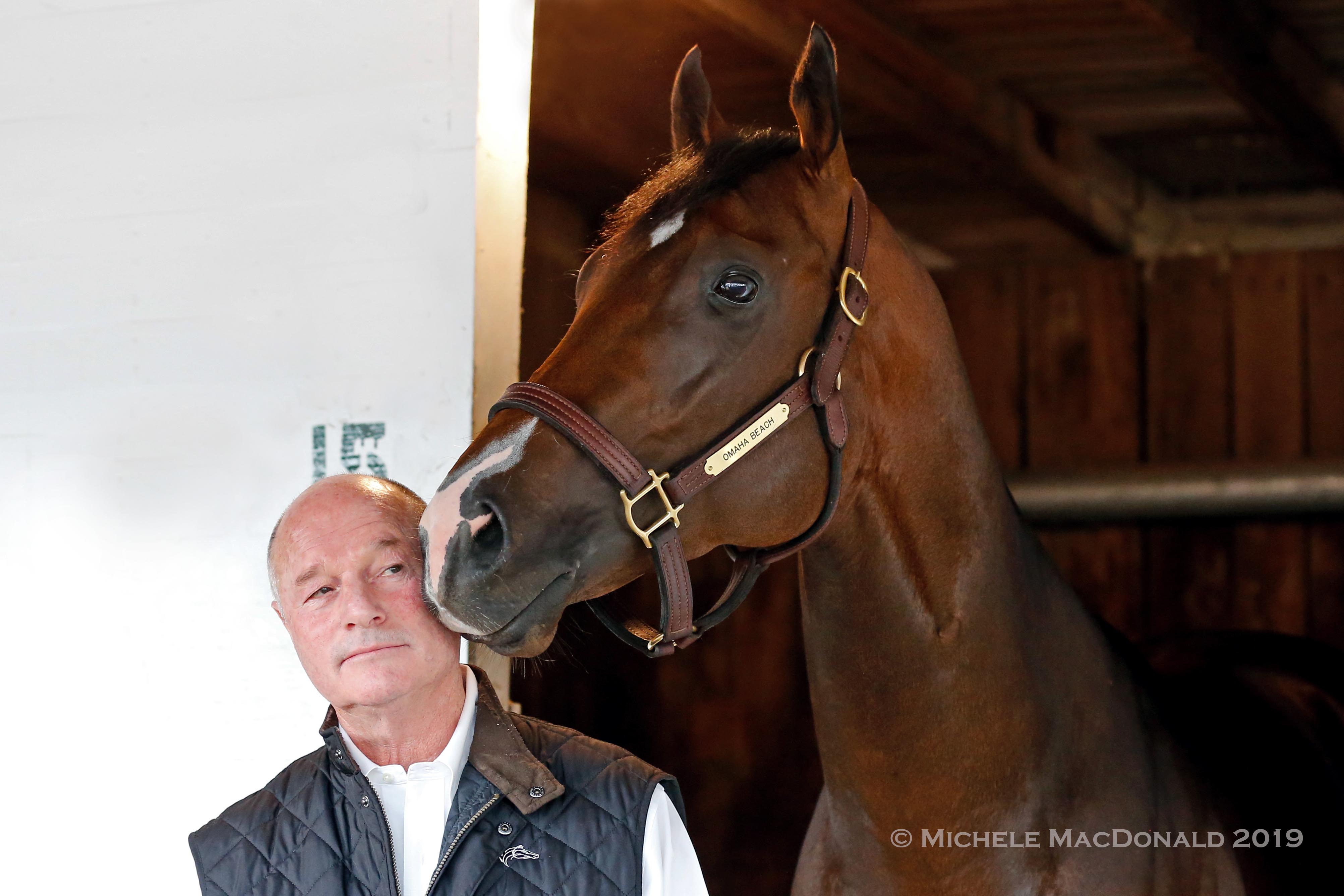 Omaha Beach, pictured with trainer Richard Mandella, is another star advertising War Front’s ability to get top-class dirt runners. Photo: Michele MacDonald