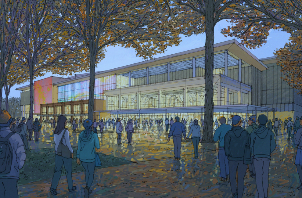 This appears to be a drawing of the main entrance on the west side of the arena