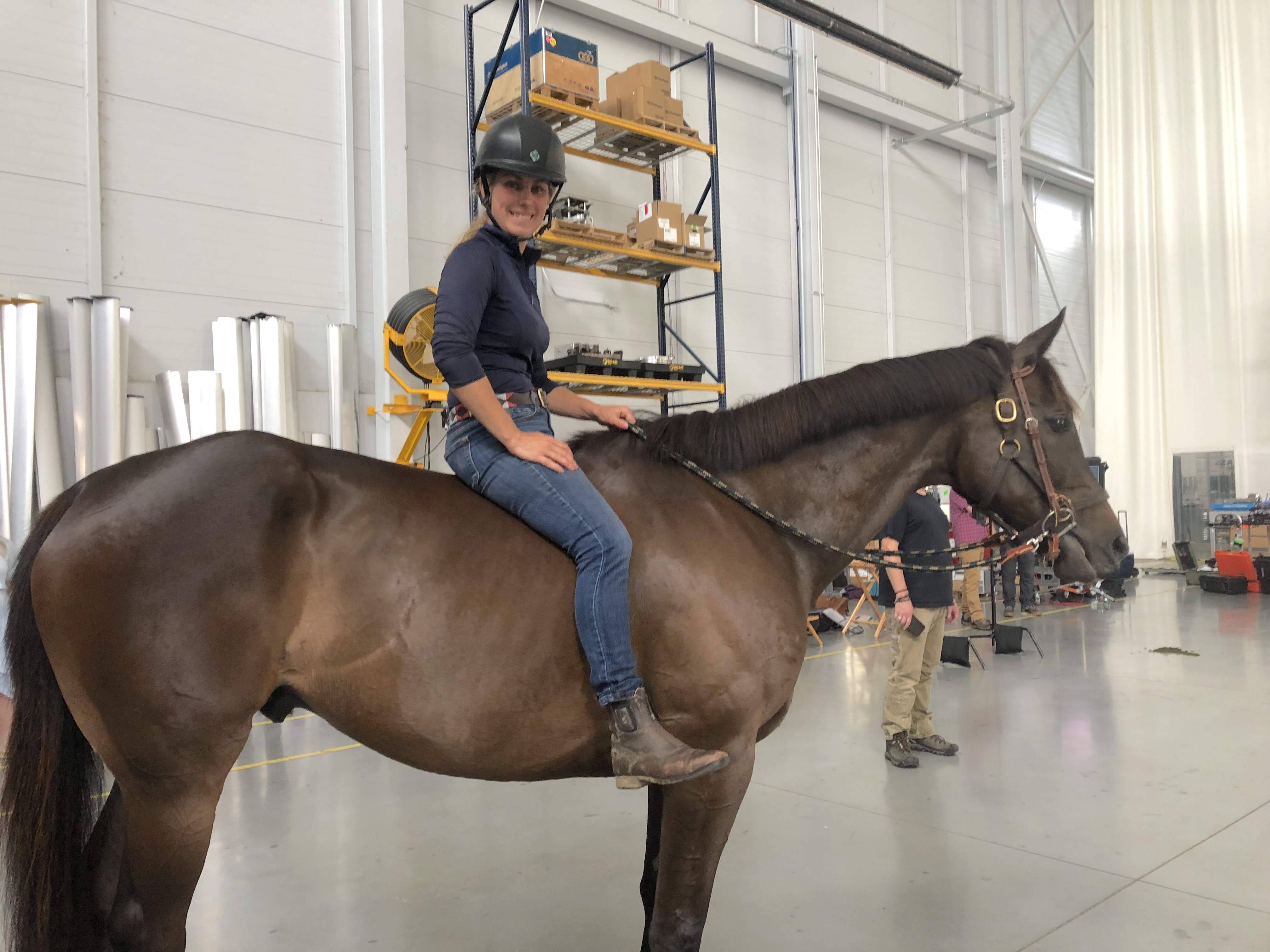 Owner Carleigh Fedorka aboard before filming began. “He was absolutely perfect that day, and the film crew loved him,” she says. Photo: Carleigh Fedorka 