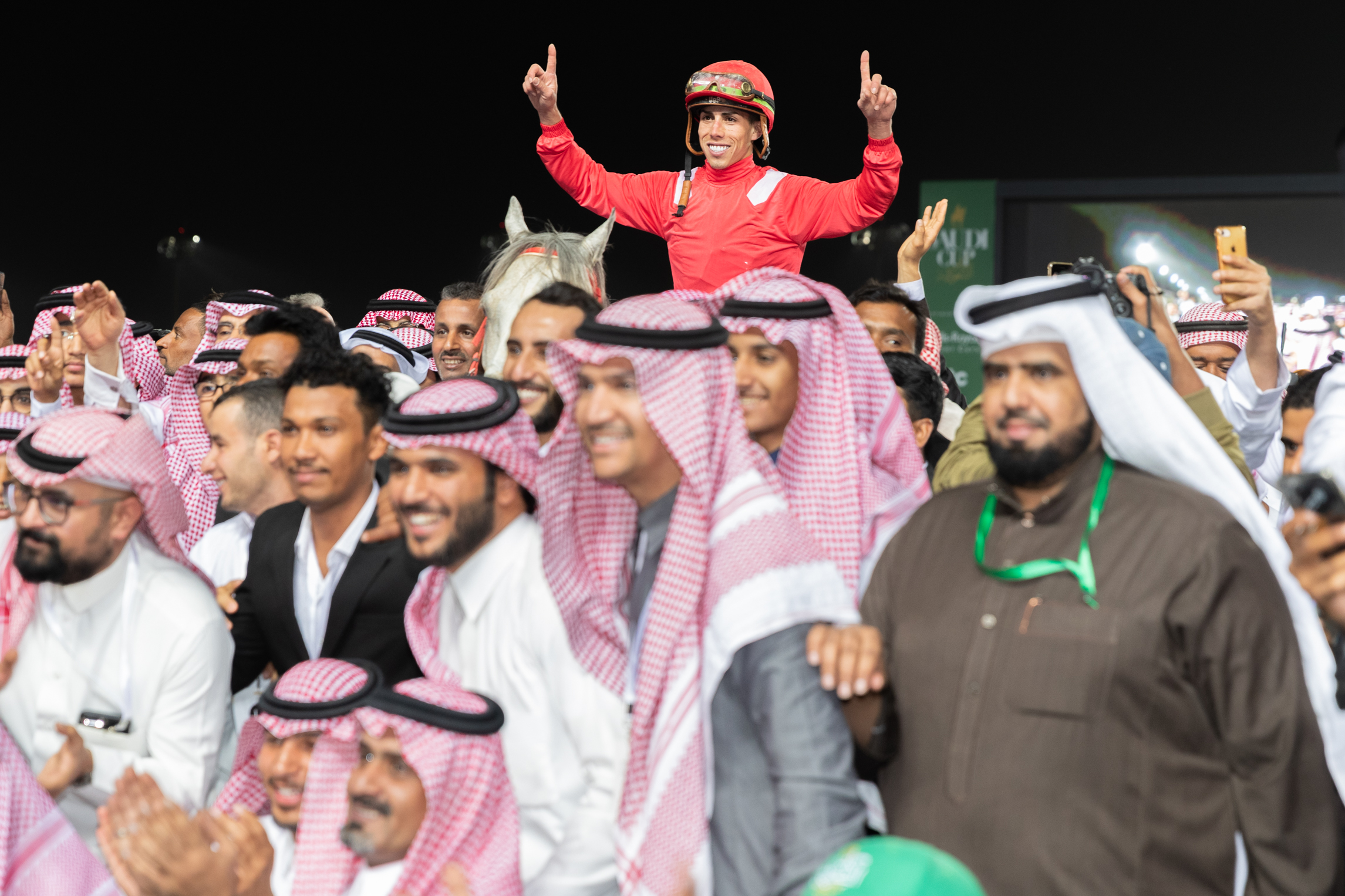 Local celebration: Irad Ortiz Jr and the Saudi-trained New York Central after winning the $1.5m Saudia Cup Sprint. Photo: Jockey Club of Saudi Arabia