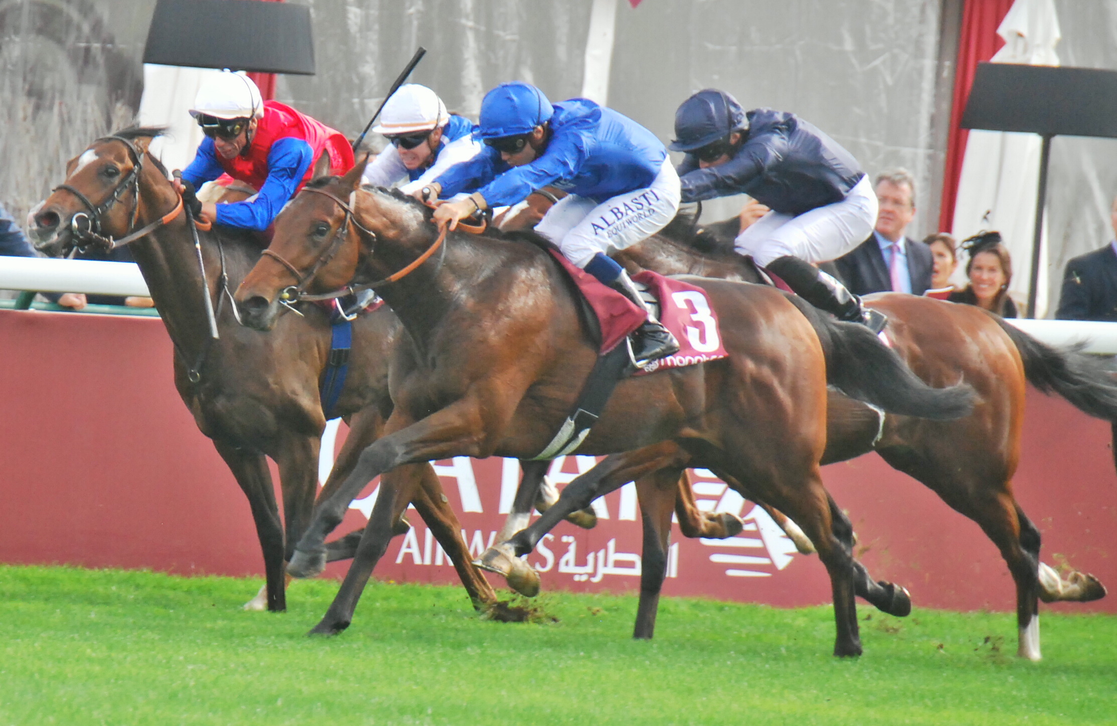 Godolphin’s Victor Ludorum, André Fabre’s main contender for the Poule d’Essai des Poulains on June 1, is pictured winning the Prix Jean-Luc Lagadere on Arc Day at ParisLongchamp last October. Photo: John Gilmore